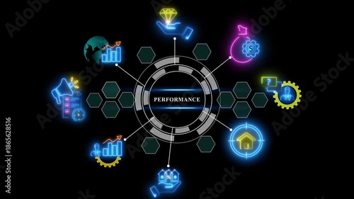 Futuristic Performance Dashboard with Glowing and Hexagonal for Business Analytics and Technology Concepts