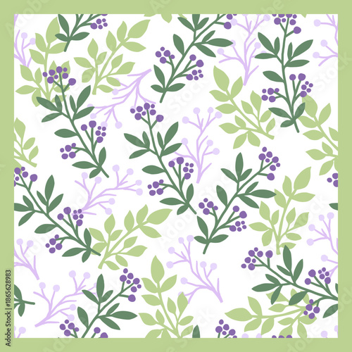 Green and Purple Botanical Floral Seamless Pattern. Hand-Drawn Wild Plant Seamless Pattern, Ideal for fabric, wallpaper, and packaging