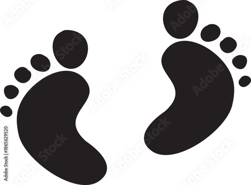 Foot Print Icon. Foot imprint, footsteps collection. Human footprints silhouette. Barefoot, sneaker and shoes footsteps. Silhouette of barefoot soles with toes, walking steps concept.