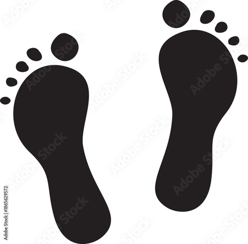 Foot Print Icon. Foot imprint, footsteps collection. Human footprints silhouette. Barefoot, sneaker and shoes footsteps. Silhouette of barefoot soles with toes, walking steps concept.