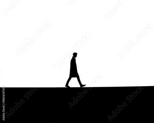 silhouette of a man walking on the horizon, dramatic illustration alone, vector illustration
