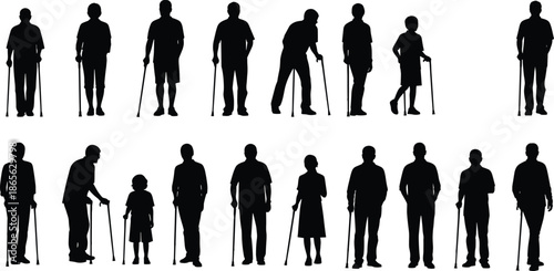 Family people silhouette set illustration, parents children standing walking poses collection, human generation lifestyle concept isolated on white background