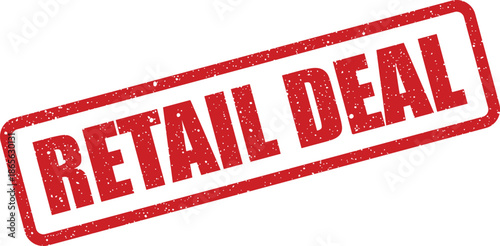 Grungy red rectangular stamp highlighting a special retail deal or offering