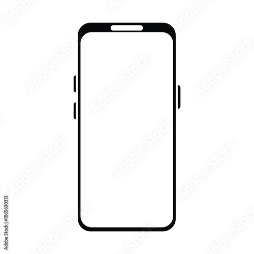Smartphone vector icon for background graphic design. Modern black vector illustration of mobile gadget in flat style. Phone display with white screen isolated on white background.