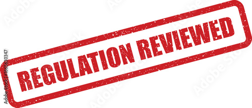 Grungy red regulation reviewed rectangular rubber stamp impression for official document marking or business procedure