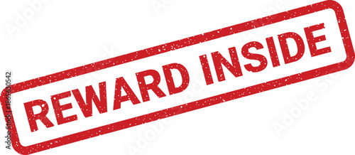 Grungy red rubber stamp featuring Reward Inside text, suggesting a hidden bonus or special incentive awaits customers