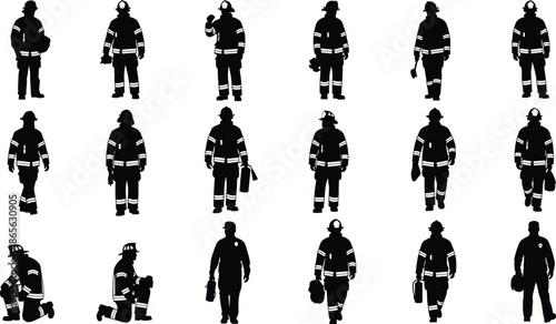 Military soldier silhouette set illustration, armed army troops poses, tactical combat uniform figures, defense security concept isolated white background