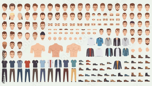 Collection of Diverse Male Character Components and Clothing Options.