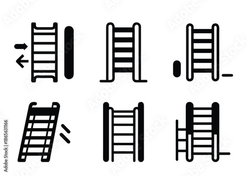 Variations of stylized ladders and steps are featured in the image