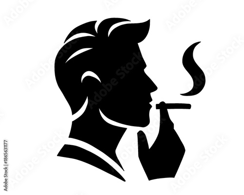 Silhouette of a man smoking, head icon, isolated icon on white background.
