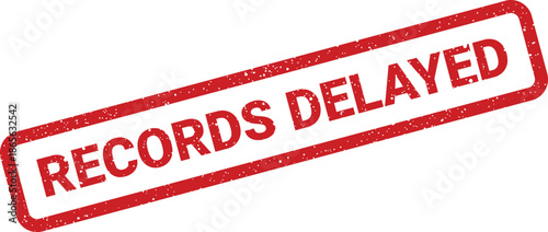 Official red rubber stamp with grunge texture stating RECORDS DELAYED for status updates or notification