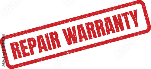 Rectangular distressed rubber stamp indicating a repair warranty for service assurance or product protection
