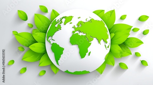 Green Earth Globe with Fresh Leaves for Environmental Sustainability
