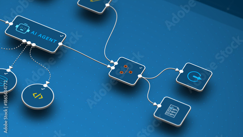 AI agent workflow automation process with coding integration and system optimization on digital interface