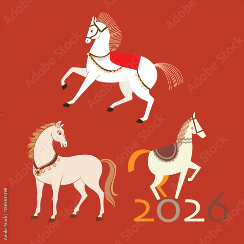 set of funny cartoon horse