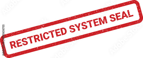 Red distressed rectangular seal with text indicating a restricted system for official document authentication