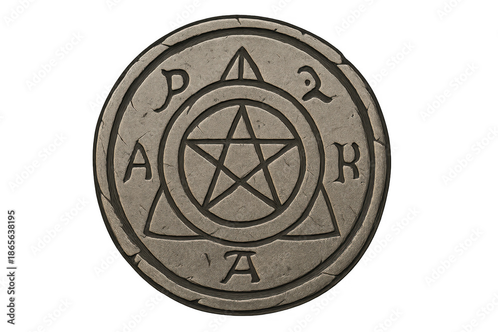 Obraz premium Ancient stone occult symbol with pentagram mark