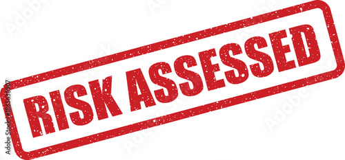 Red rectangular rubber stamp impression with the text RISK ASSESSED in a grunge style for compliance documentation