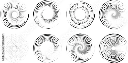 halftone dot Circle vector. Set of black Abstract dotted circles, round halftone dotted pattern geometric background