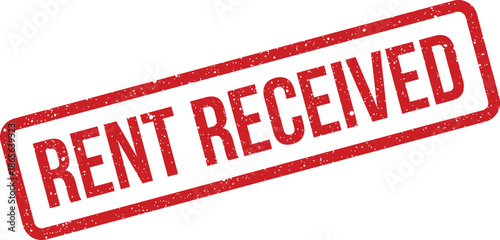 Red textured rubber stamp with the message RENT RECEIVED used for marking a completed financial transaction