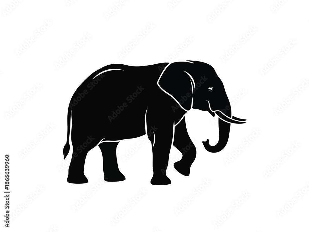 Fototapeta premium Vector silhouette of black silhouette of an elephant standing on a with a modern artistic style