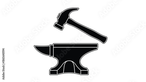 A blacksmith s tools hammer and anvil depicted in a simple graphic style