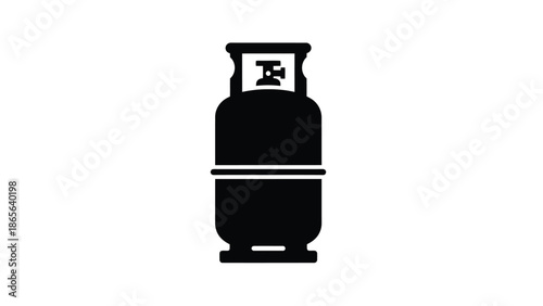 Simple black silhouette illustration of a propane tank with a valve
