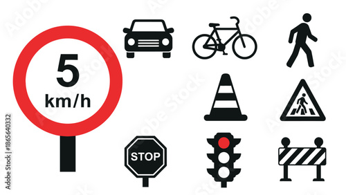 Road signs and symbols speed limit pedestrian crossing and traffic regulations