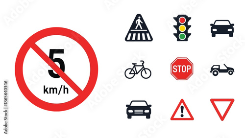 Road signs and traffic symbols a collection of regulatory and warning indicators