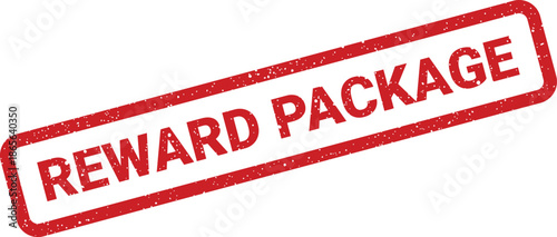Rustic red rubber stamp with Reward Package text, emphasizing a collection of benefits or promotional items