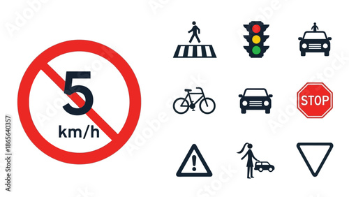 Traffic signs and symbols A collection of road regulatory and warning indicators