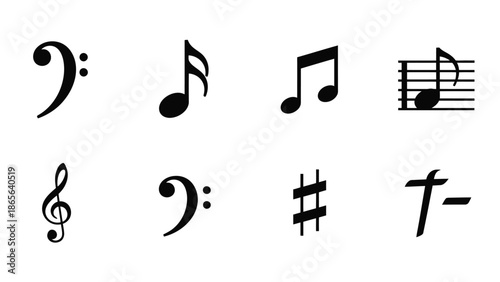 Collection of various musical symbols including clefs notes and sharps