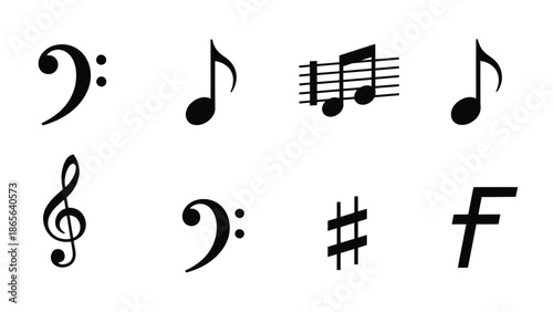 A collection of various musical symbols including clefs notes and sharps
