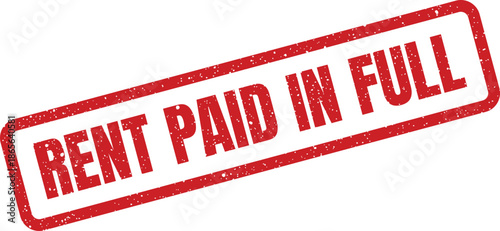 Textured rectangular rubber stamp with bold lettering confirming rent paid in full for completion