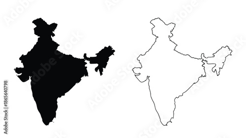 India s map presented in dual forms a filled silhouette and an outline