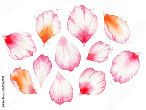 Watercolor rose petals isolated on transparent background
