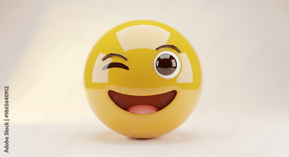 Fototapeta premium 3D render illustration of a winking smiley emoji with a cheerful and playful expression