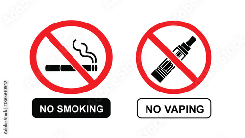 No smoking and no vaping signs with red circles and black symbols