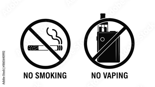 No smoking and no vaping prohibition signs indicate restricted areas