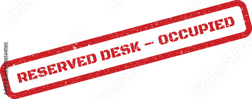 Textured red rubber stamp effect showing a workstation is currently reserved and actively taken