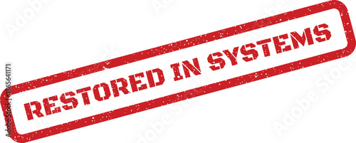 Textured red rubber stamp graphic indicating successful data restoration or system recovery within technical infrastructure