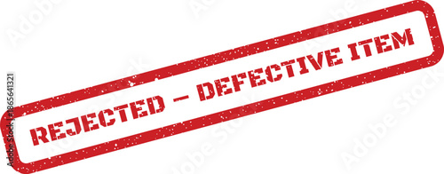 Textured red rubber stamp mark indicating a defective item status, signifying product quality failure