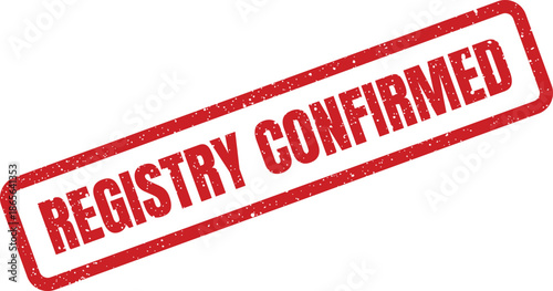 Textured red rubber stamp with REGISTRY CONFIRMED text signifying successful verification or official acknowledgment