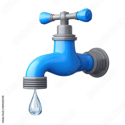 Blue Water Tap with Dripping Water isolated on a transparent background
