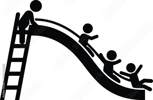 Children playground slide silhouette illustration kids playing together outdoor fun safety childhood activity black white icon design