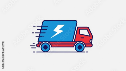 Fast delivery truck with lightning bolt logo speeding quickly