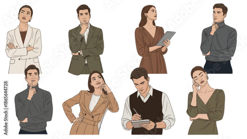 Professionals in thoughtful poses for business and creative projects