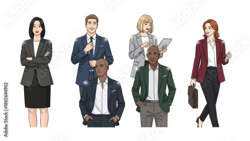 Diverse group of business professionals in modern office attire
