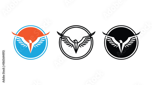 Powerful eagle emblem with outstretched wings in circular frames, symbolizing strength and freedom.