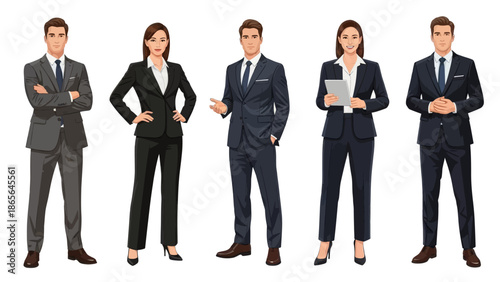 Professionals in business attire standing confidently together
